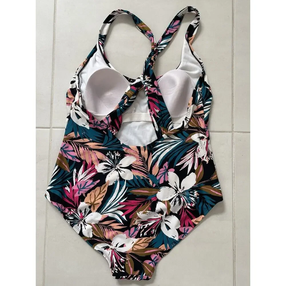 Kona Sol Swim One Piece Swimsuit Tropical Floral X Back Swimwear Summer Beach